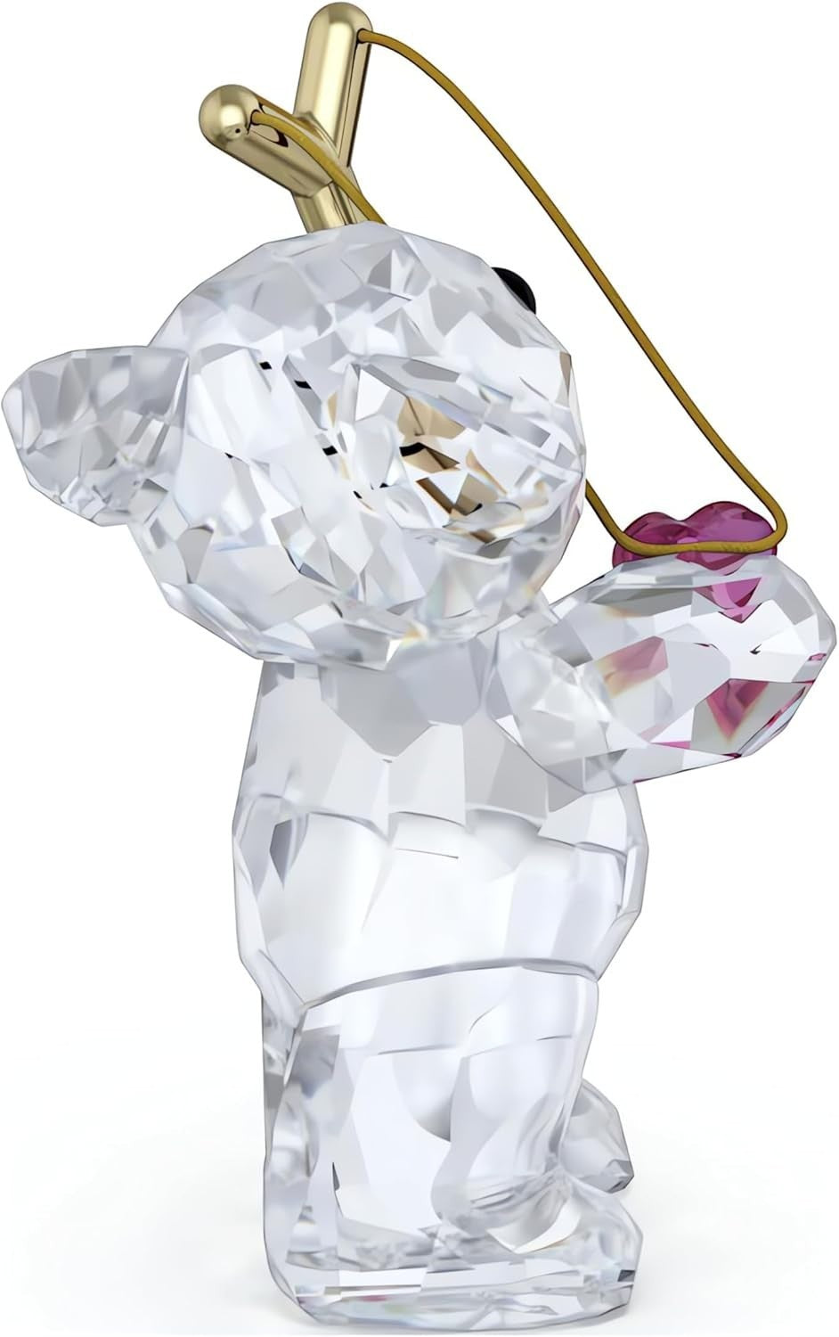 Crystal Bear Sending Love Figurine 💖 Pink Heart & Gold Slingshot Collectable