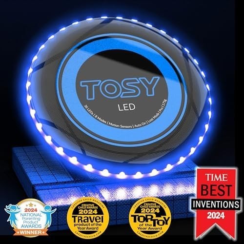 TOSY Blue LED Flying Disc | Rechargeable Smart Toy, Waterproof, 36 LEDs