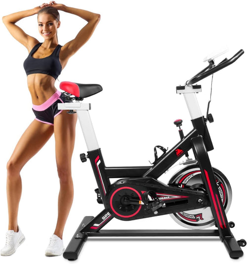 Indoor Exercise Spin Bike w/ LCD Monitor, Adjustable Seat & Quiet Belt Drive