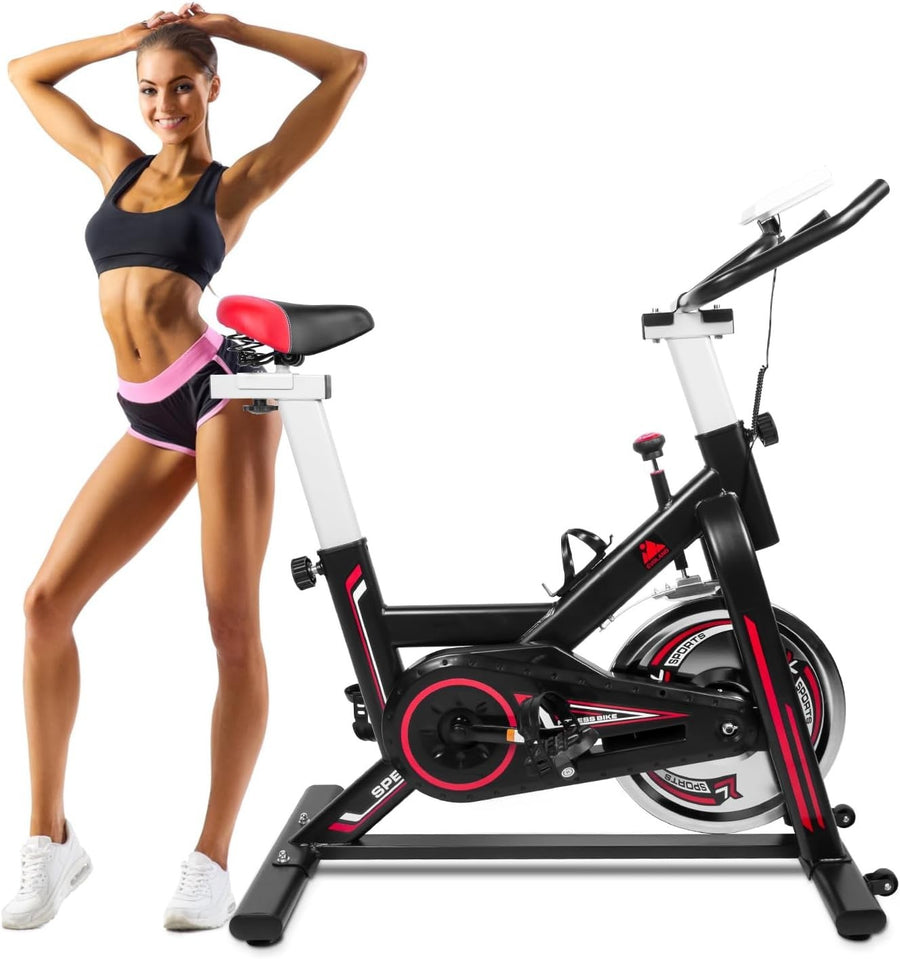Indoor Exercise Spin Bike w/ LCD Monitor, Adjustable Seat & Quiet Belt Drive