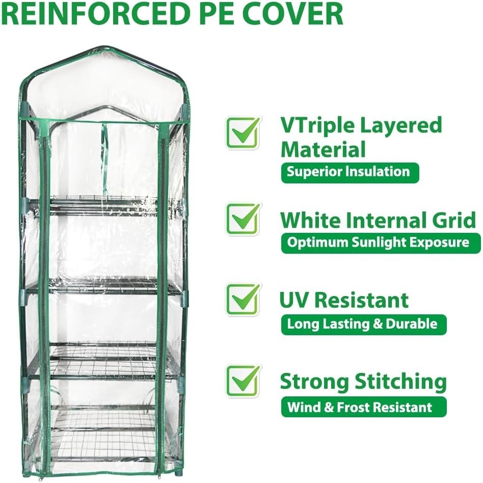 4 Tier Mini Greenhouse | PVC Cold Frame | Steel Shelves | Weatherproof Garden