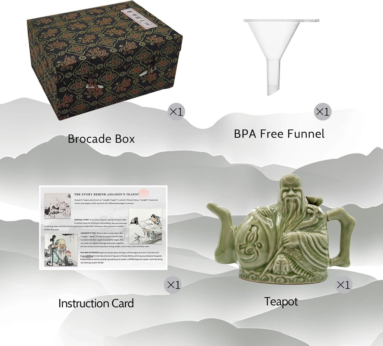 Magic Trick Teapot Ceramic Two Chamber Tea Kettle 16oz Gift Box Green