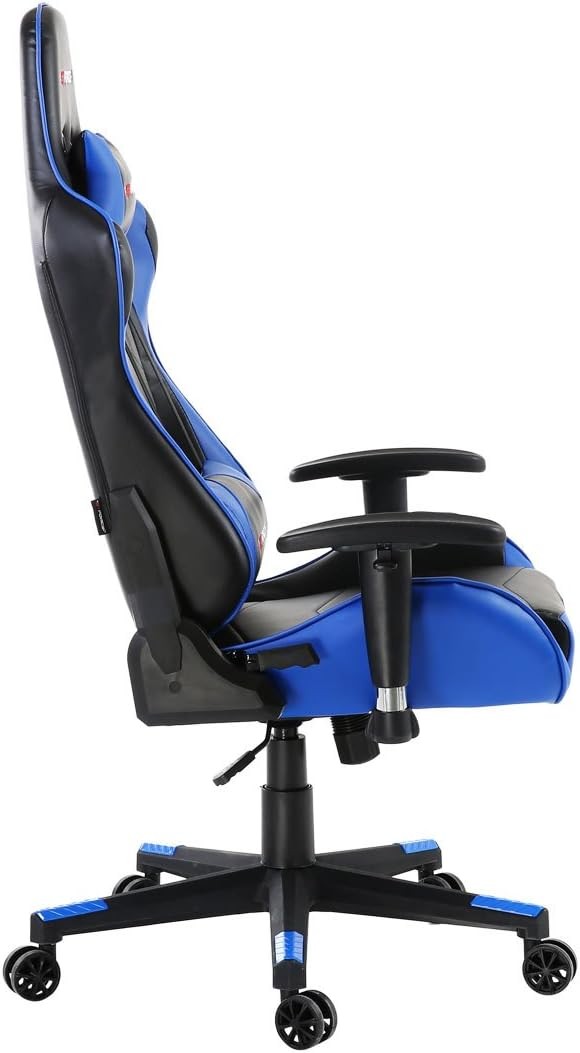 Reclining Gaming Chair Racing Office Desk Faux Leather Blue