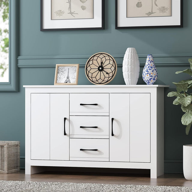 White Storage Sideboard Cabinet 2 Doors 3 Drawers Adjustable Shelves