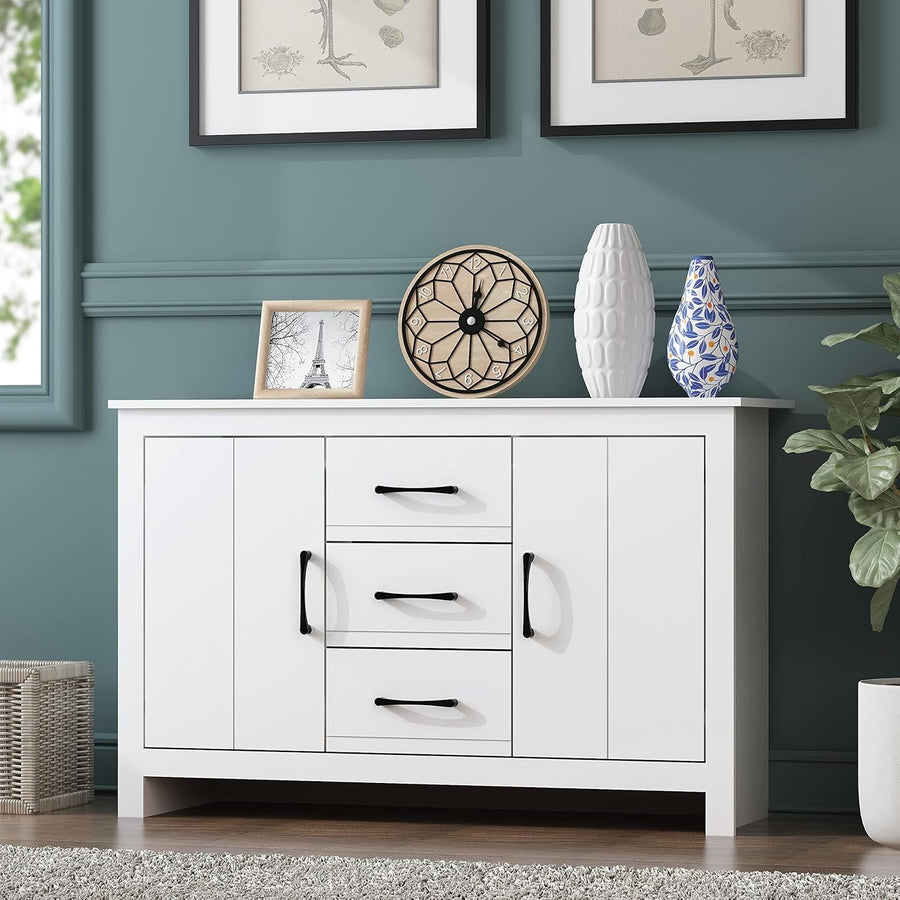 White Storage Sideboard Cabinet 2 Doors 3 Drawers Adjustable Shelves