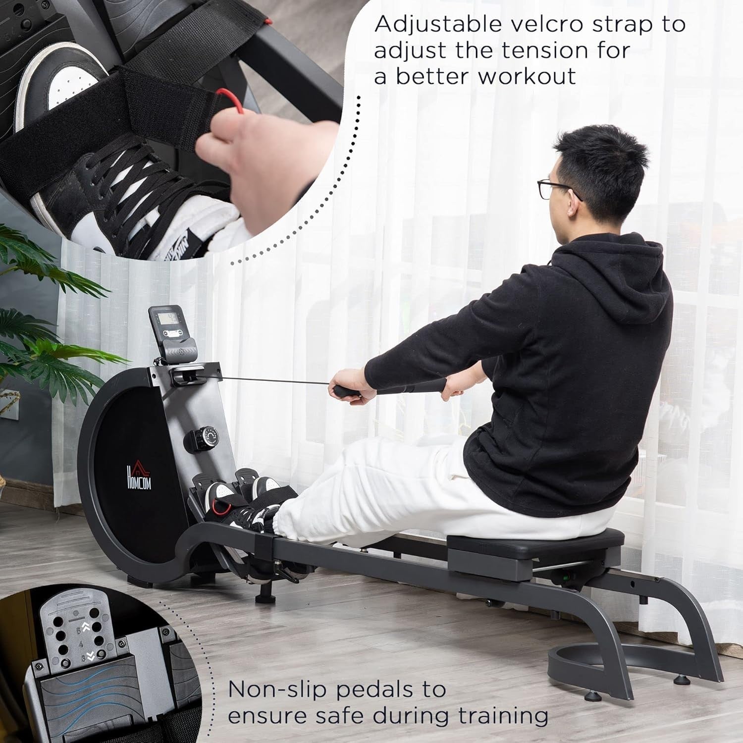 Foldable Magnetic Rowing Machine 16-Level Resistance LCD Aluminium Rail 130KG