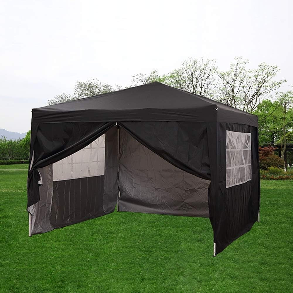 3x3m Black Pop Up Gazebo Waterproof Garden Marquee Tent with Sides & Carry Bag