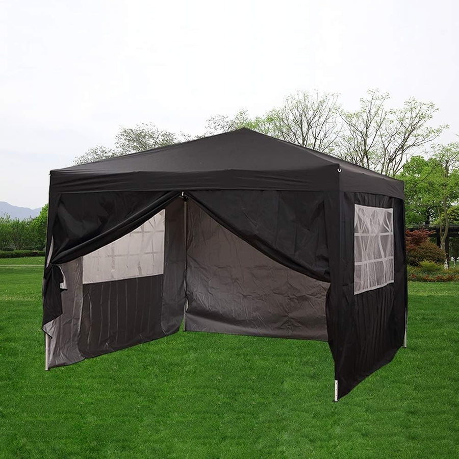 3x3m Black Pop Up Gazebo Waterproof Garden Marquee Tent with Sides & Carry Bag