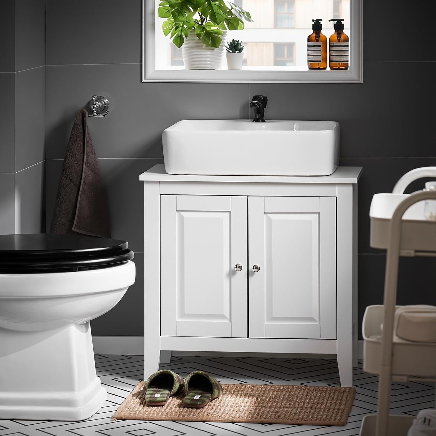 White Bathroom Vanity Unit 2 Door Under Sink Storage Cabinet MDF Cupboard