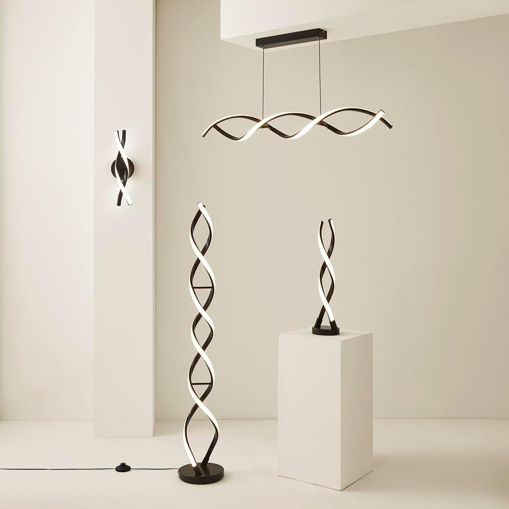 Modern Black LED Double Twist Floor Lamp with Warm Light Ambience