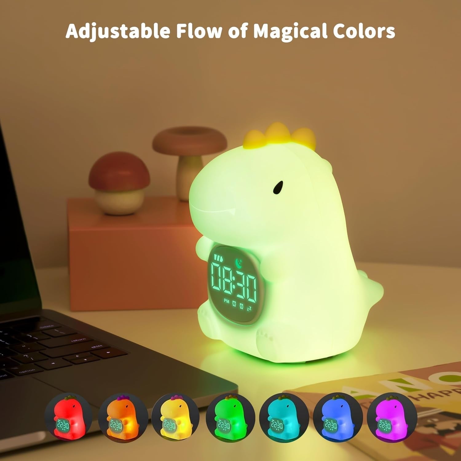 Kids Dinosaur Alarm Clock Night Light Sleep Trainer White Noise Table Lamp