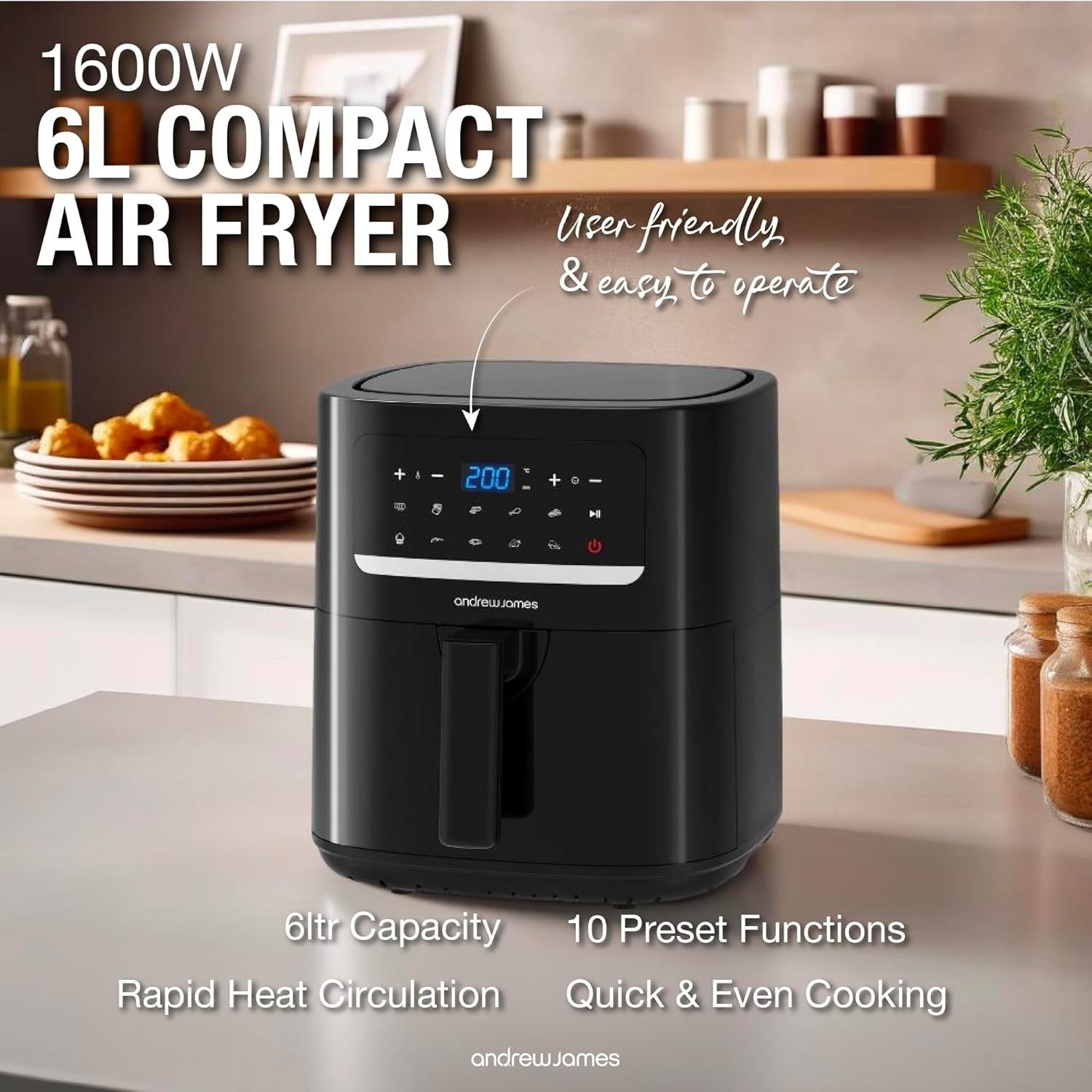 Digital Air Fryer 4.5L | 10-in-1 Cooking, Low-Oil LED Touch Fast & Energy Saving
