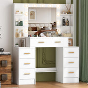 Modern Vanity Desk w/Lighted Hollywood Mirror 8-Drawer Makeup Table White