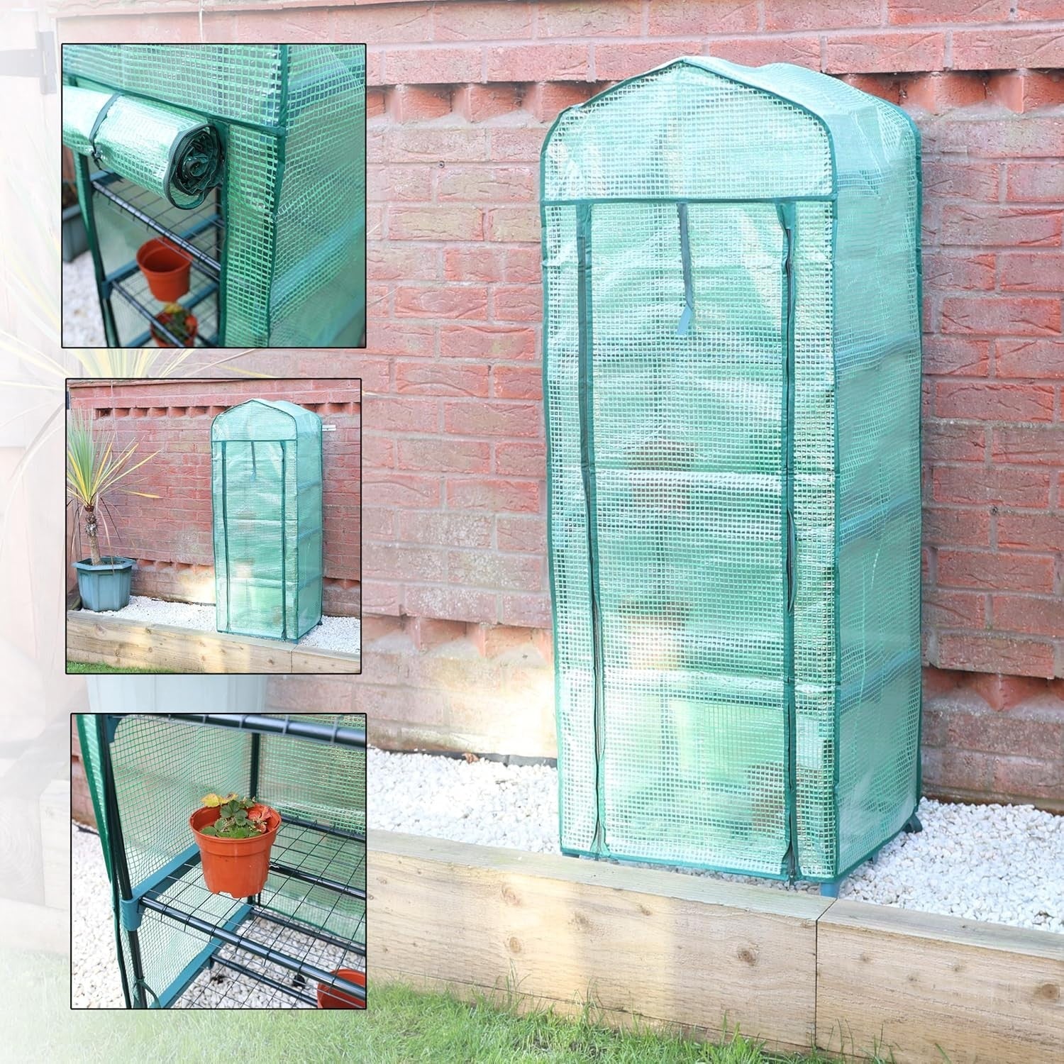 4 Tier Mini Greenhouse with Zipped Door | Heavy Duty Outdoor Plant Stand