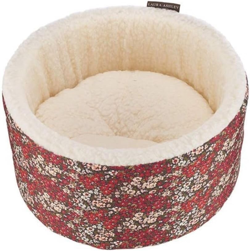 Floral Cat Bed 42cm Washable Cozy Thermal Pet Bed Soft Cushion