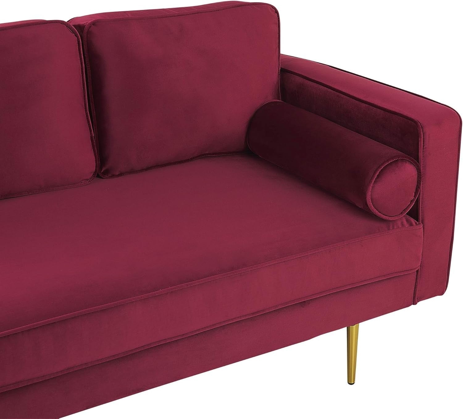 Velvet Chaise Lounge Sofa Red | Glam Gold Legs, Cushions, Compact Design