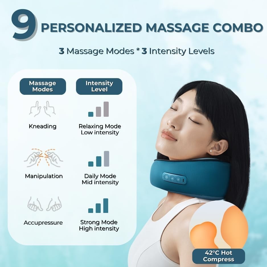 Heated Neck Massager Pillow Cordless Deep Tissue Pain Relief Cushion