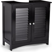 Black Under Sink Bathroom Cabinet 60cm Vanity Unit with Shelves Shutter Doors
