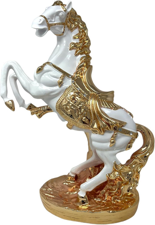 Luxury Porcelain Horse Ornament 44cm • White Gold Figurine • Shelf Sitter Decor