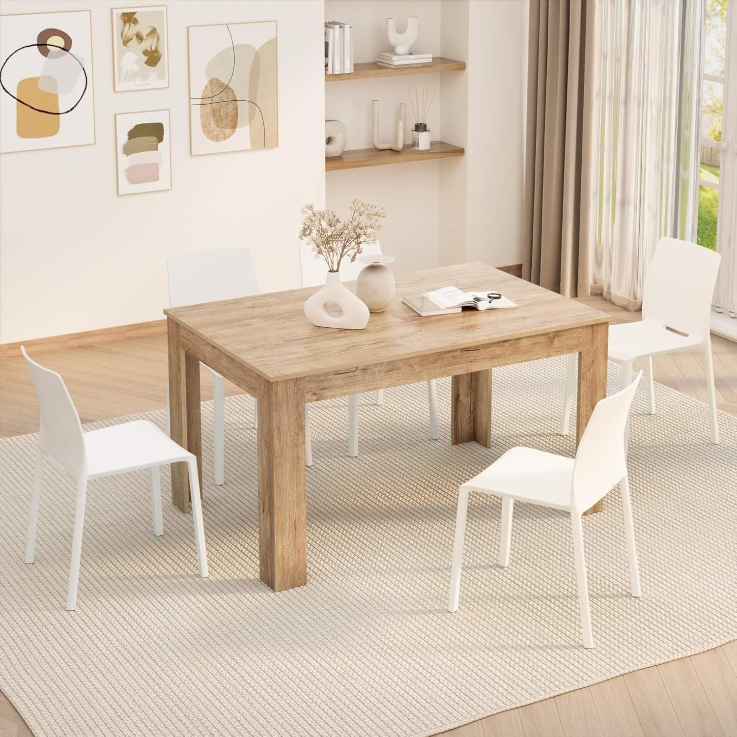 Extendable Dining Table oak 220cm Wood 6–8 Seater Modern Space Saver