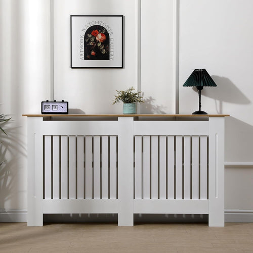 Large White Oak Radiator Cover | Modern MDF Vertical Slat Cabinet