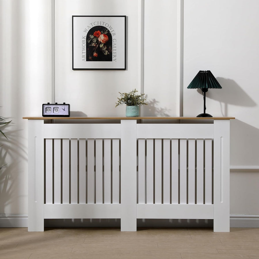 Large White Oak Radiator Cover | Modern MDF Vertical Slat Cabinet