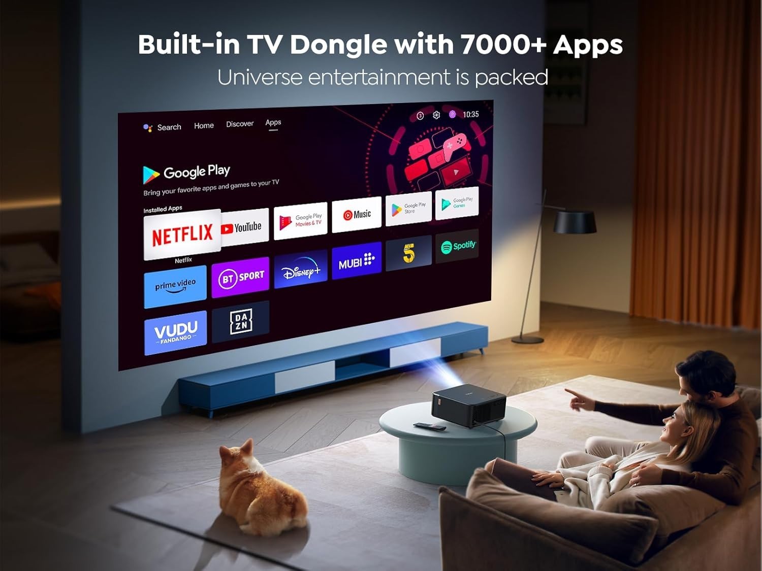 Google TV 1080P Projector WiFi 6 Dolby JBL 4K Support Auto Focus