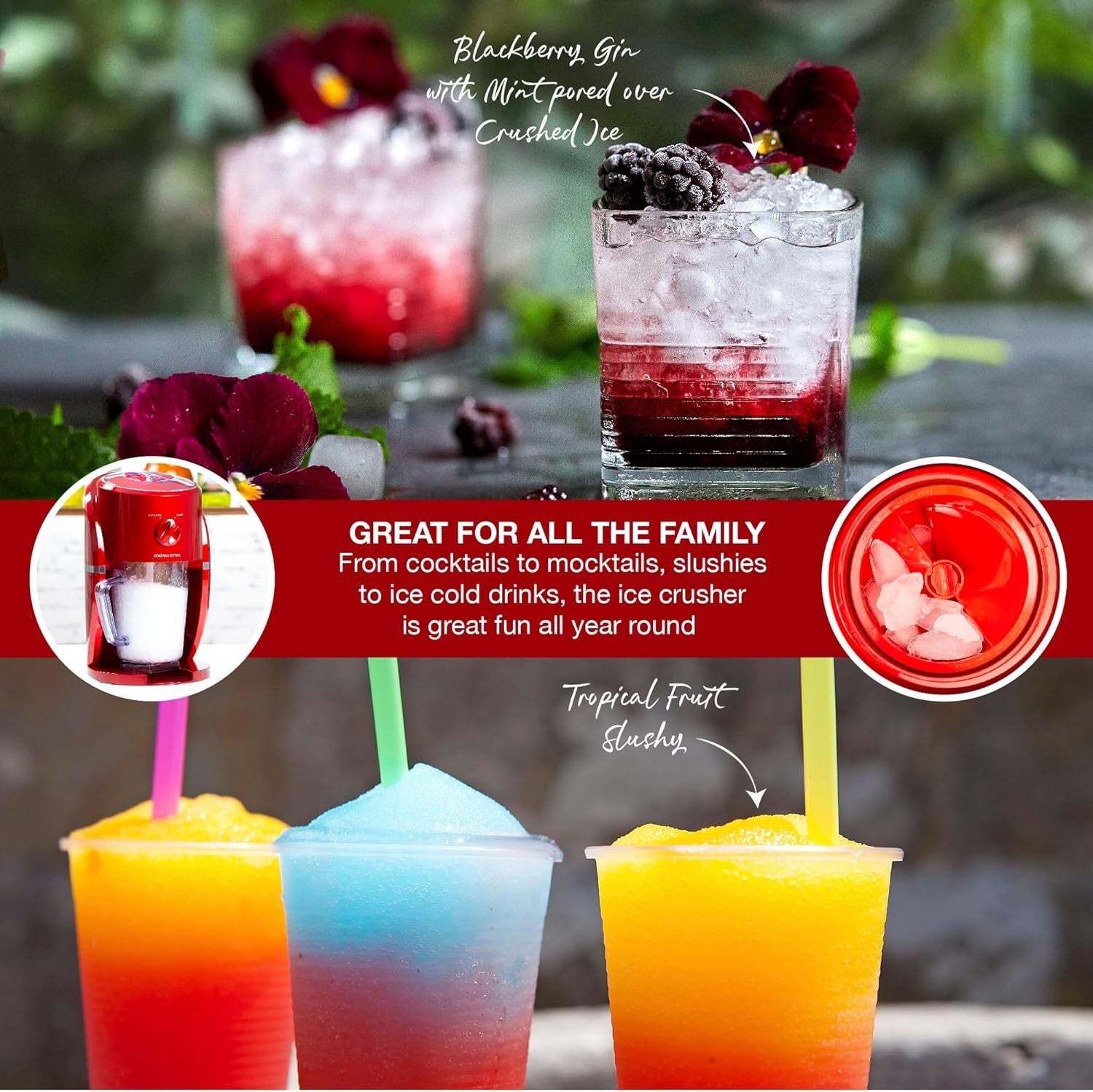 Electric Ice Crusher Slush Machine 1L Ice Maker for Cocktails & Smoothies