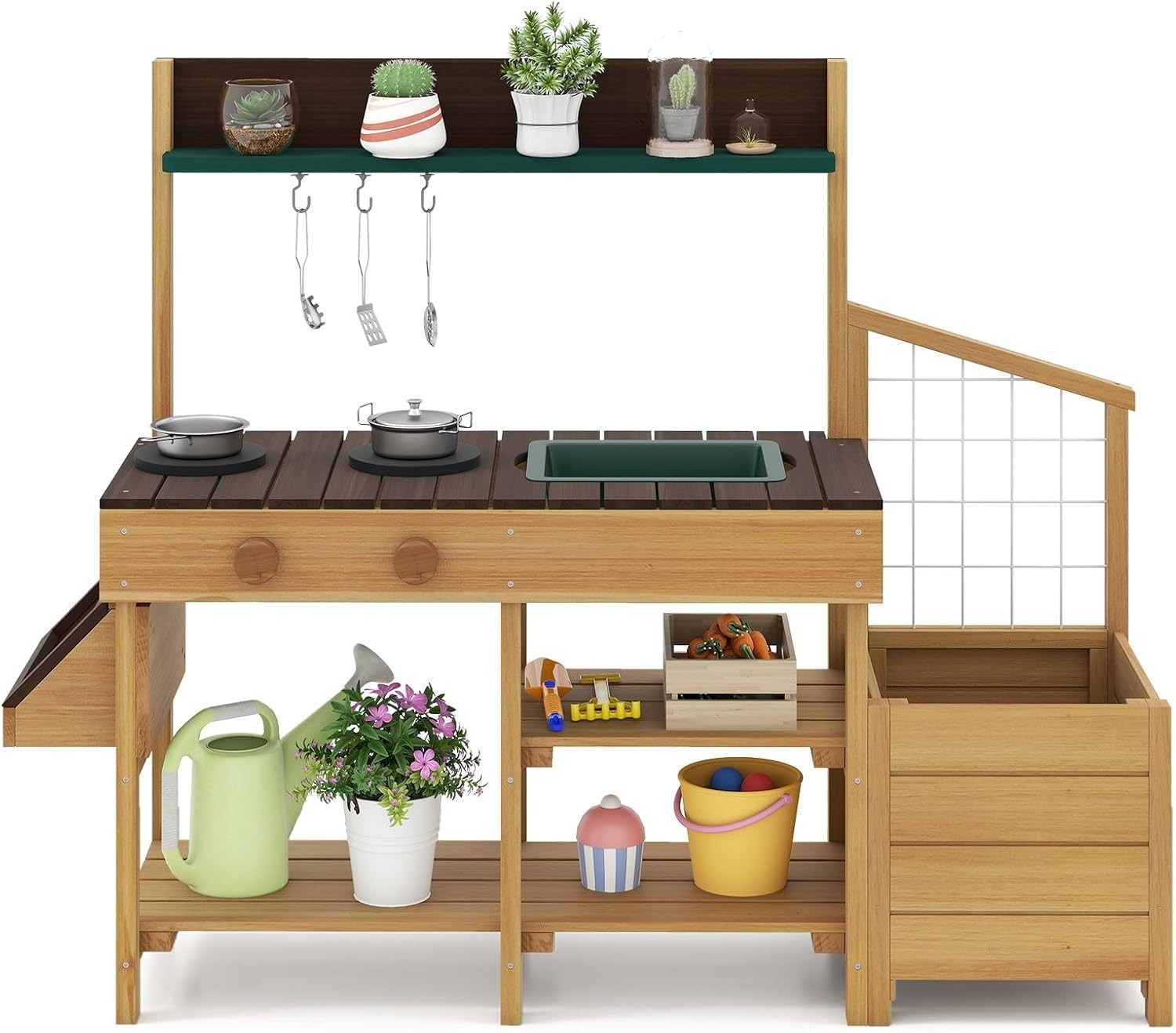 Outdoor Mud Kitchen Kids Garden Potting Bench Sink Wooden Playset