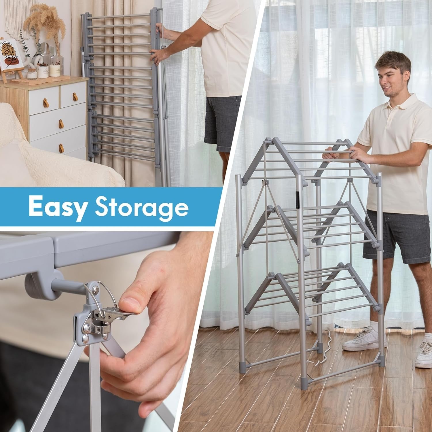 3 Tier Heated Clothes Airer with Timer Foldable Energy Efficient Indoor