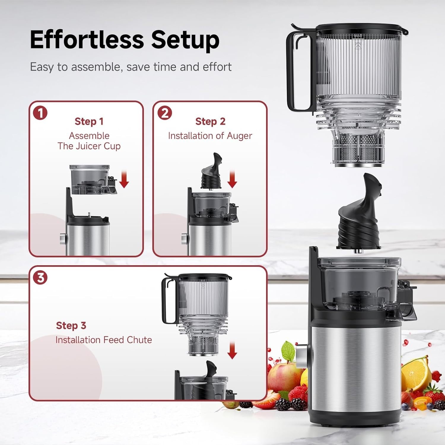 Cold Press Juicer 160mm Wide Chute Whole Fruit 2L Quiet High Yield