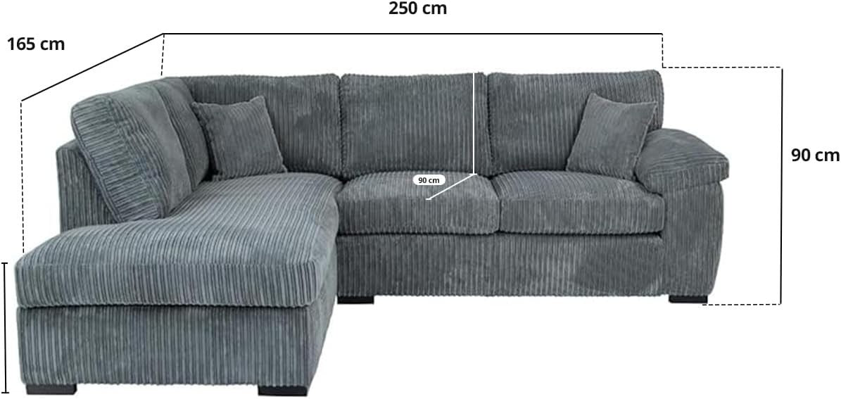 Grey Jumbo Cord L-Shape 4-Seater Left Corner Sofa – Stylish, Space-Saving Comfor