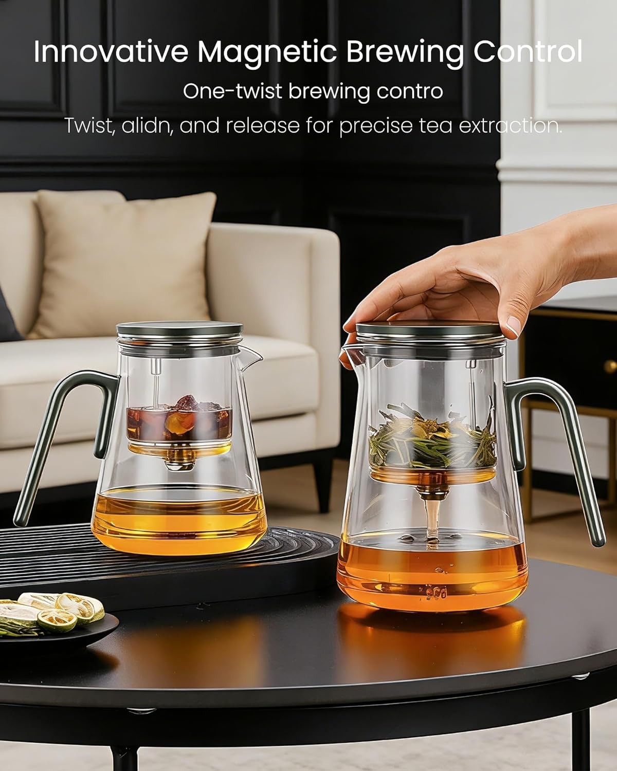 1000ml Magnetic Glass Tea Pot Infuser Loose Leaf Herbal Tea Maker Grey