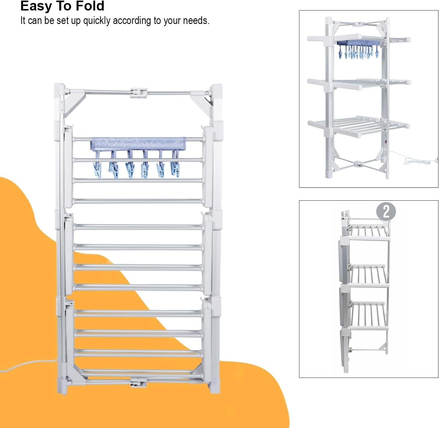 Mini 3 Tier Heated Clothes Airer Electric Dryer With Cover Timer Foldable