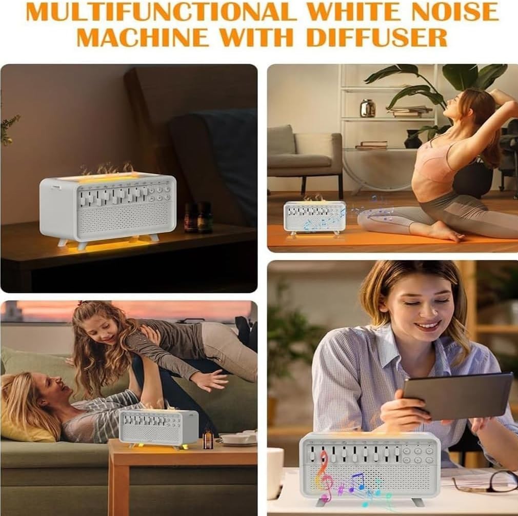 White Noise Sound Machine Night Light Flame Humidifier Bluetooth Speaker