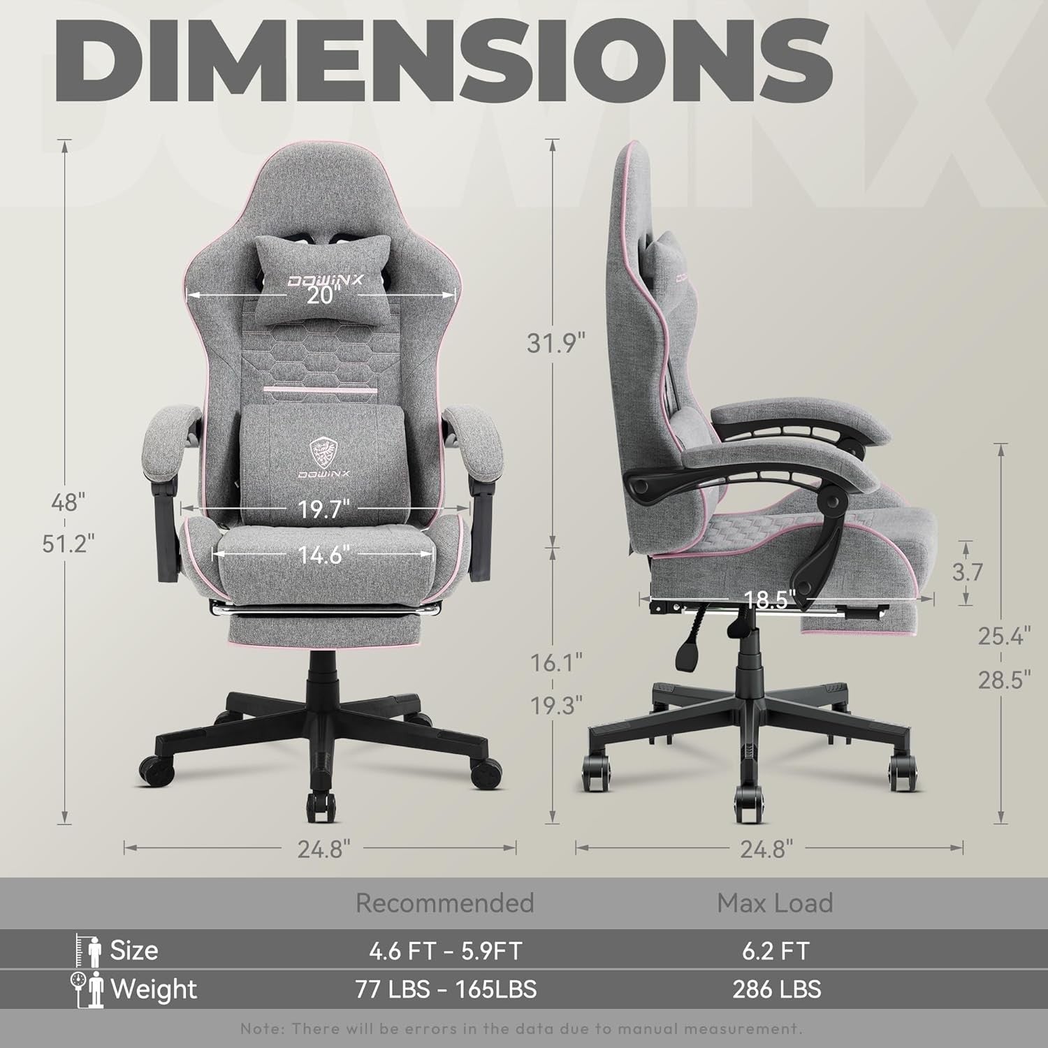 Ergonomic Gaming Chair with Footrest Massage 150kg Pink Grey