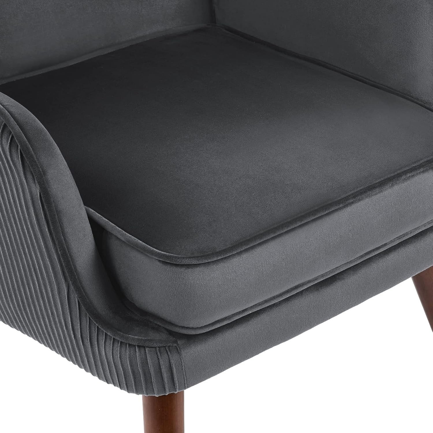 Velvet Wingback Armchair Grey Tufted Accent Chair High Back Reading
