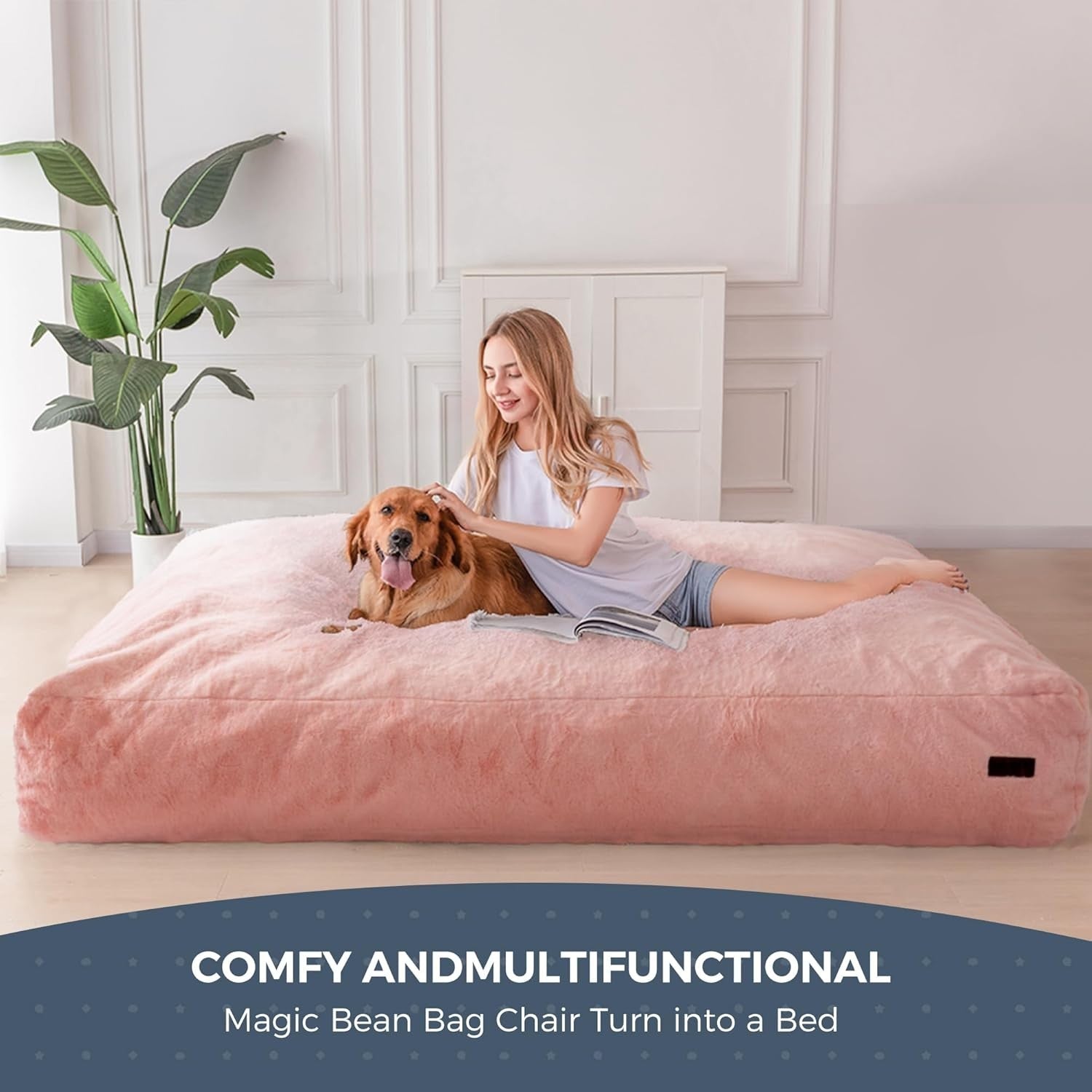 Foam Bean Bag Chair Bed Double Pink Sofa Lounger Foldable Guest Seat