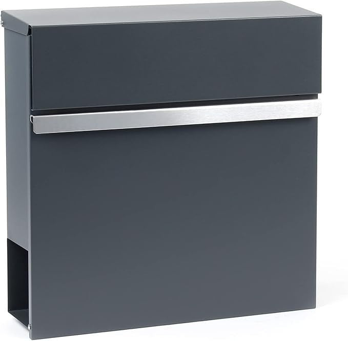 Wall Mounted Letter Box with Newspaper Holder Lockable Steel Mailbox Dark Grey