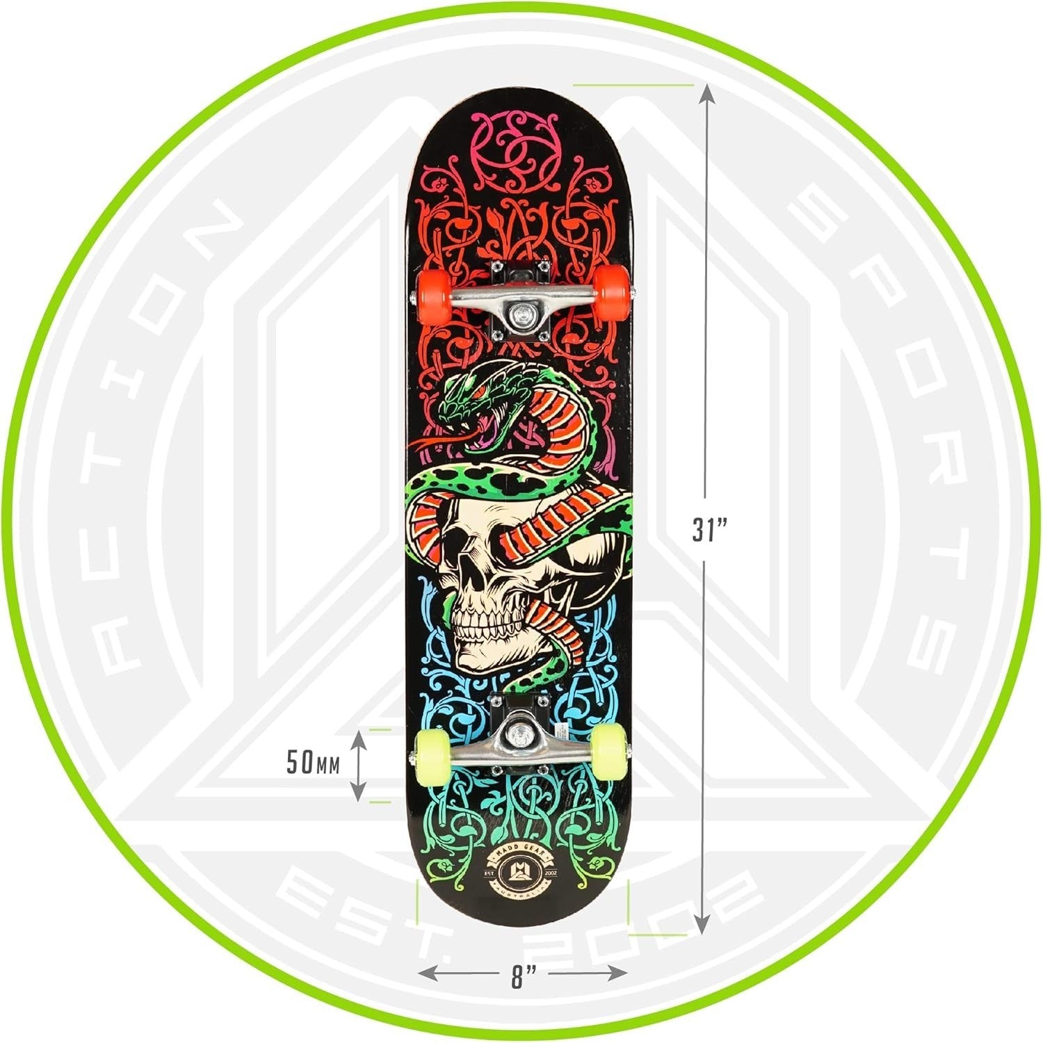 Snake Pit Beginner Skateboard 31"x8" Maple Deck 50mm PU Wheels