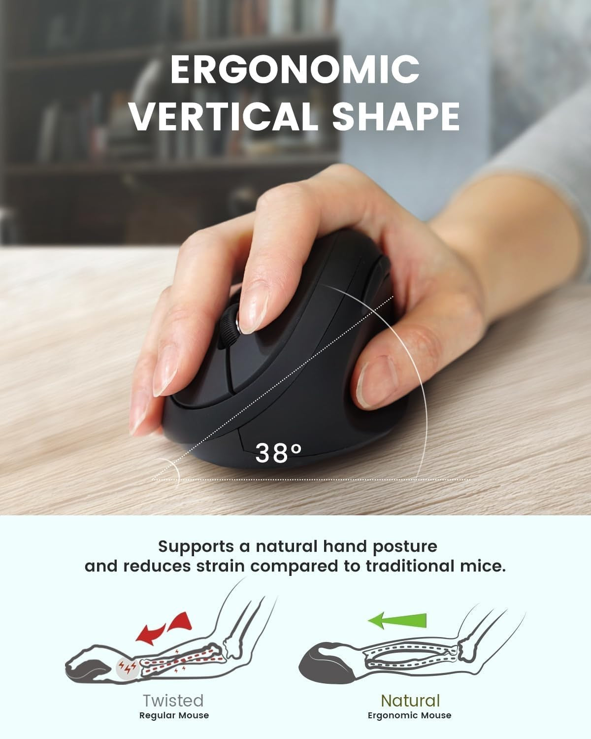 Ergonomic Vertical Mouse Wireless Rechargeable 3200 DPI RGB Dock
