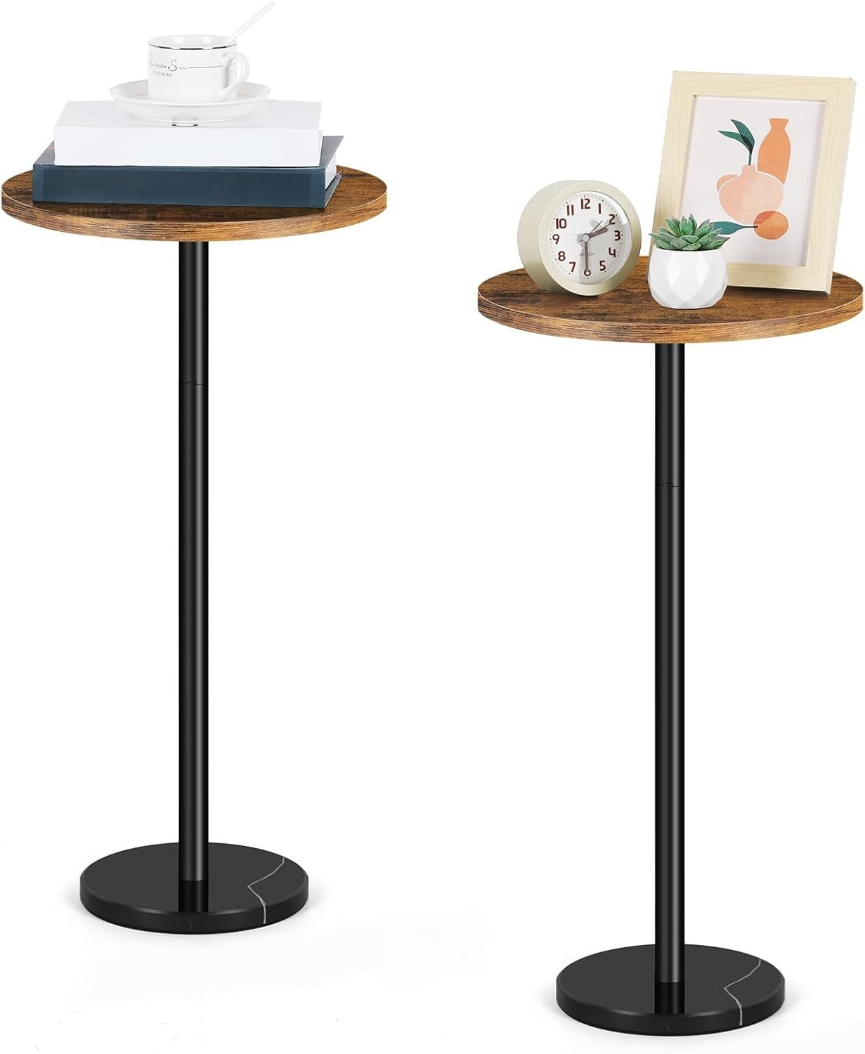 Brown 2-Pack Round Side Tables 32x32x62.5 cm | Small Coffee & Sofa End Tables