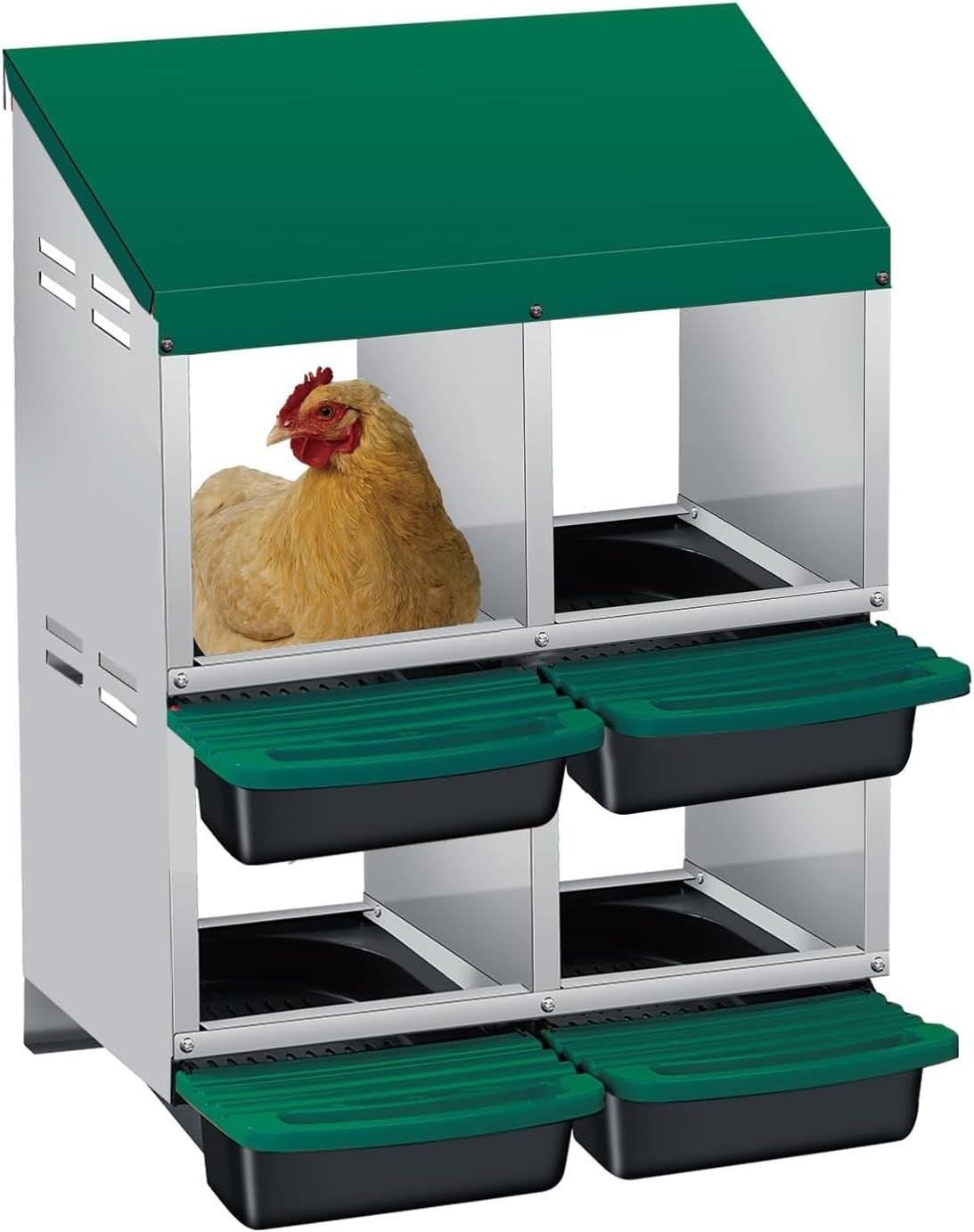 2 Tier 4 Chamber Metal Chicken Nesting Box Pull Out Tray