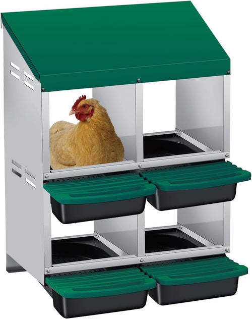 2 Tier 4 Chamber Metal Chicken Nesting Box Pull Out Tray