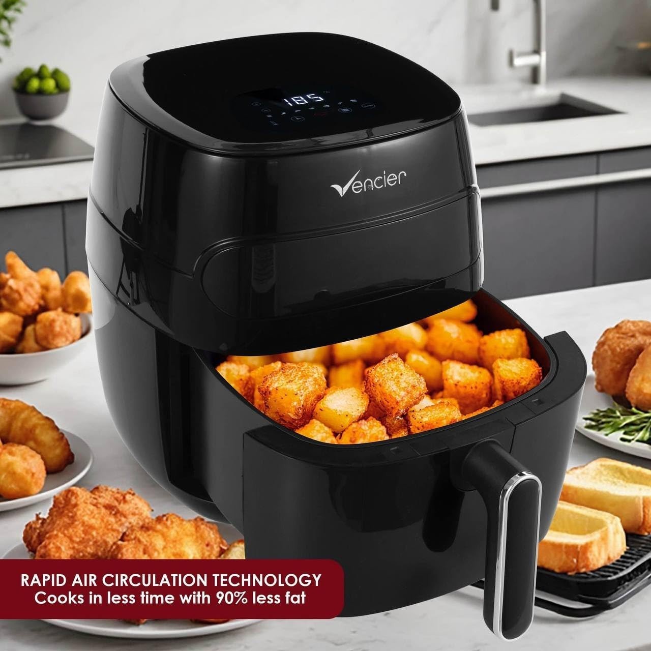 Digital Air Fryer 1350W Window LED Touch 6 Presets Rapid Air Low-Fat Cooking