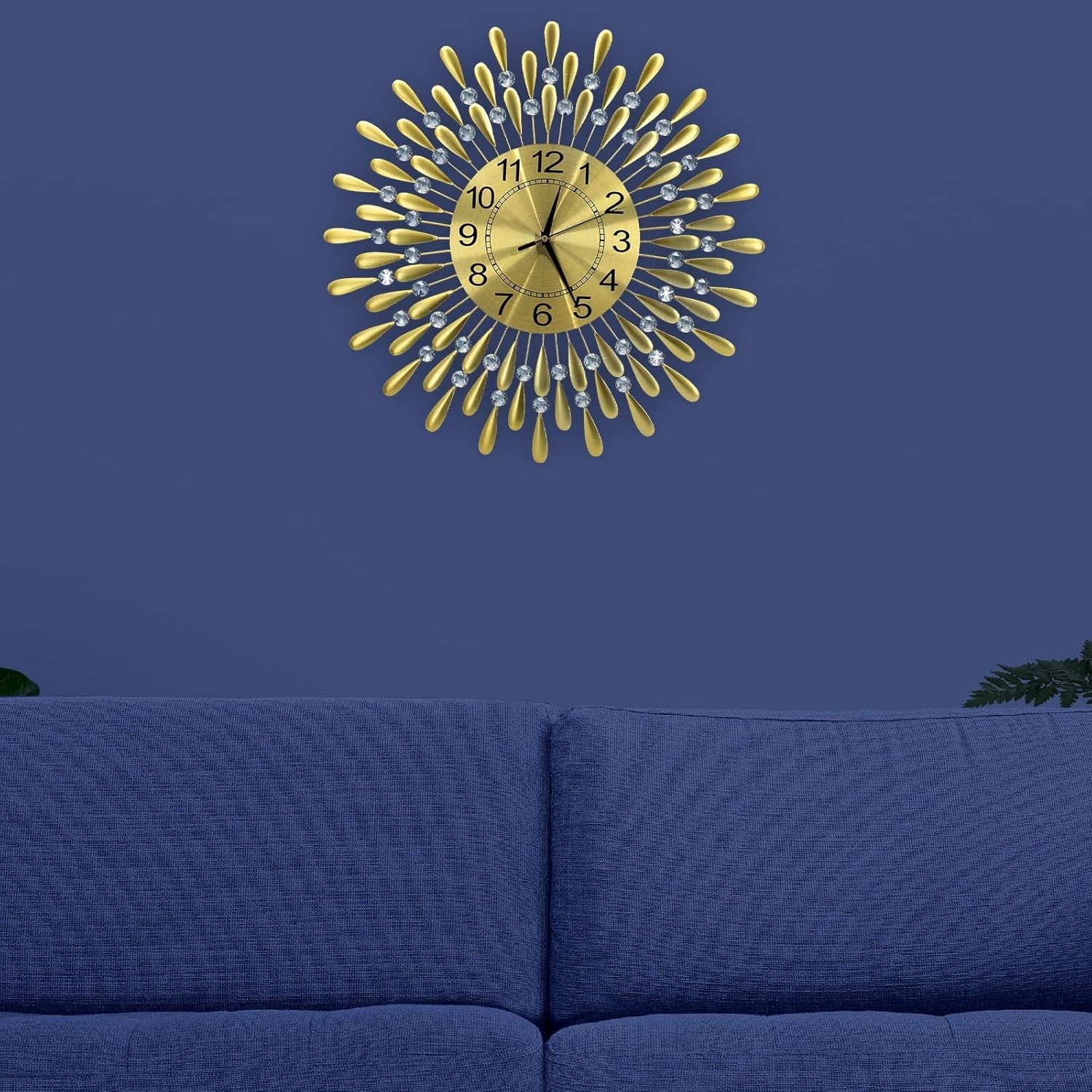 60cm Golden Sunburst Wall Clock – Luxury Diamante Beaded Metal Design
