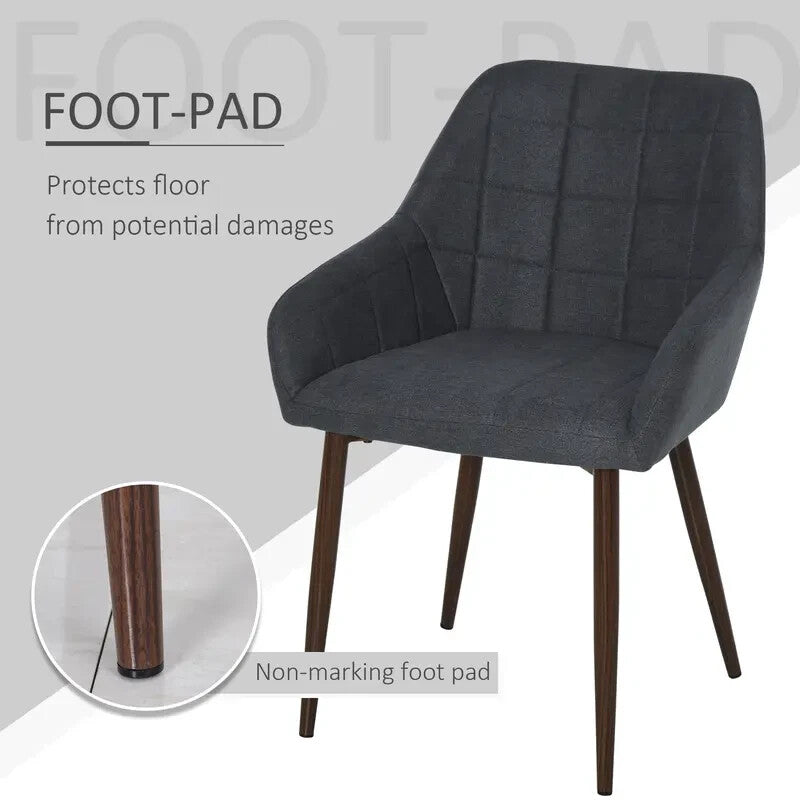 2x Grey Dining Chairs Linen-Fabric Padded Armchairs Steel Legs Modern