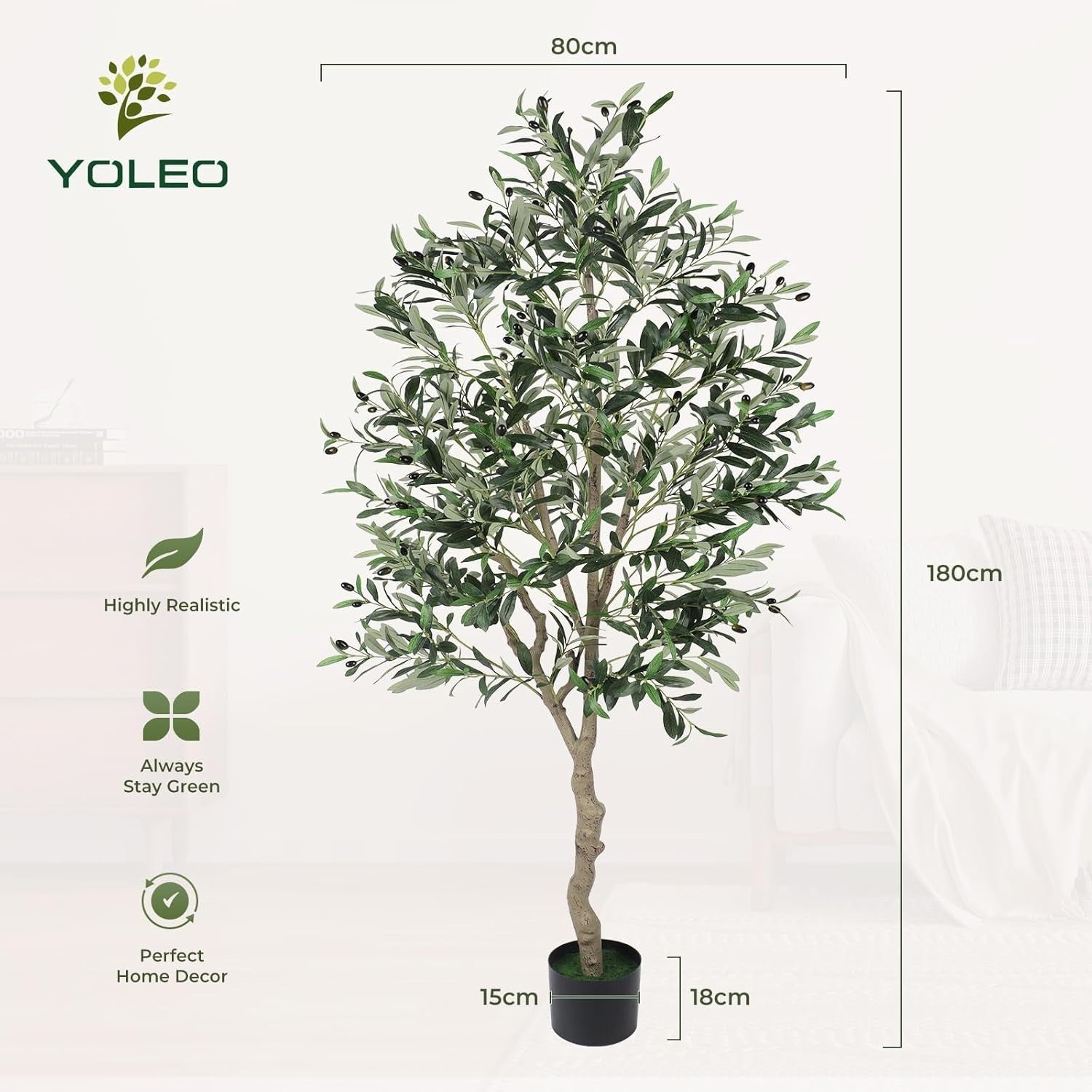 6ft Artificial Olive Tree Tall Faux Plant Realistic Leaves Indoor Home Decor