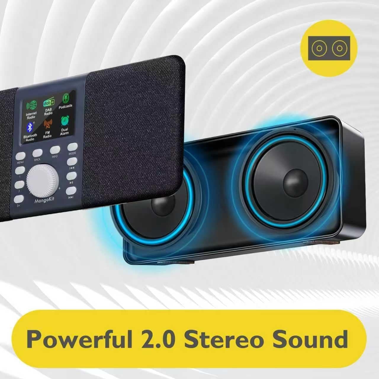 Portable DAB/DAB+ FM Internet Radio with WiFi, Bluetooth & Dual Alarms