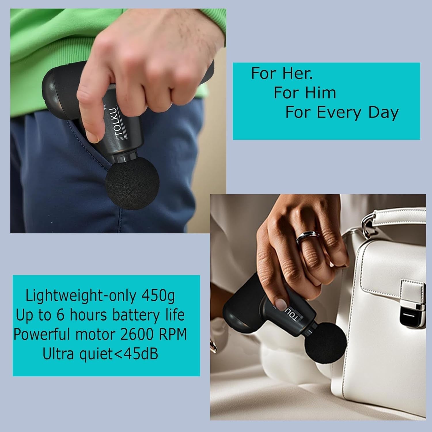 Mini Deep Tissue Massage Gun Quiet Portable Muscle Relief 4 Heads Travel Case